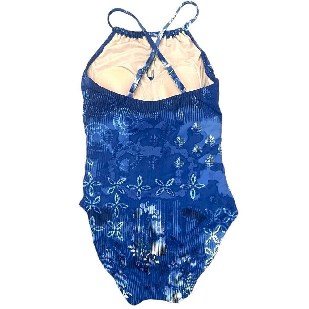 NWOT Garnet Hill Signature OnePiece Blue Shibori Patchwork Print Swimsuit Size 2 - Picture 3 of 8